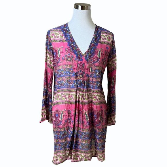 Jen's Pirate Booty Orwell Bohemian Floral Mini Dress Womens L Bell Sleeve Fairy - Picture 2 of 12